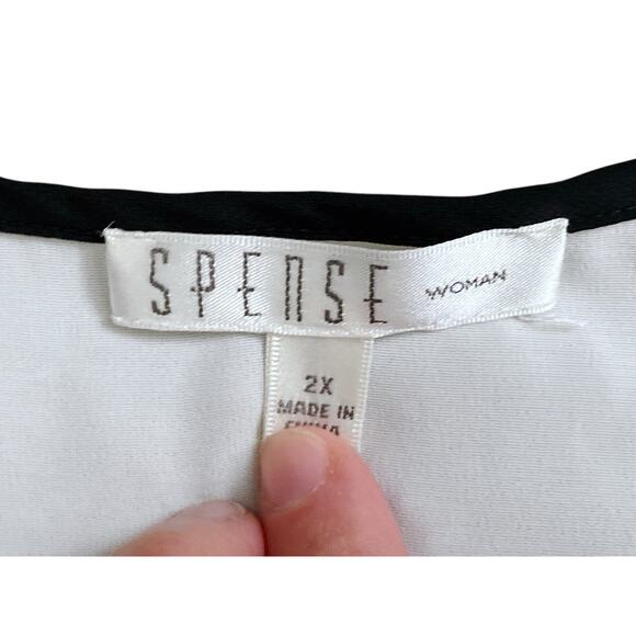 SPENSE Womens Plus Size 2X Sleeveless White Black Trim Pleated V Neck Tank Shirt - Picture 5 of 5